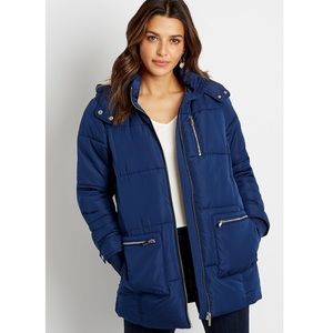 Blue Sherpa Lined Hooded Puffer Outerwear Jacket